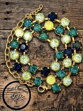 Green Matcha Sponge Premium  Crystals In 18K Classic Gold Plated Tennis Necklace